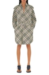 BURBERRY CHECK LONG SLEEVE BELTED COTTON TWILL SHIRTDRESS