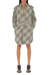 Burberry Check Cotton Shirt Dress In Lichen Ip Check