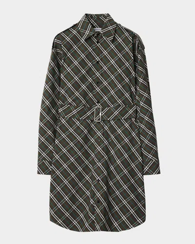 Burberry Check Long-sleeve Belted Shirtdress In Snug Ip Check