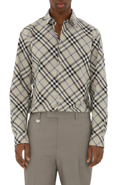 Burberry Check Long Sleeve Cotton Poplin Button-up Shirt In Lichen Ip Check