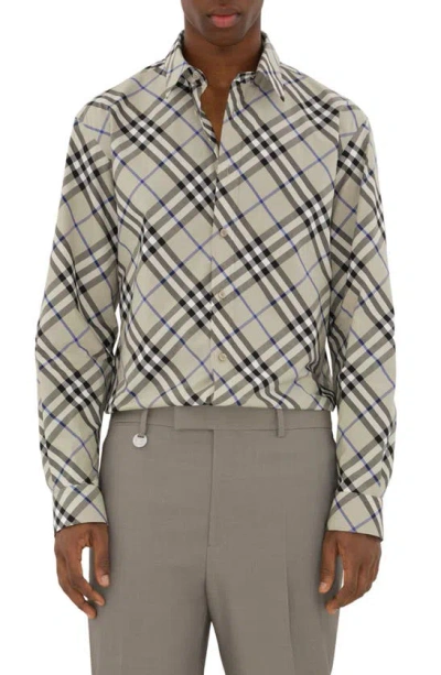 Burberry Check Cotton Shirt Shirts Grey In Lichen Ip Check