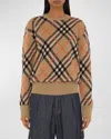 Burberry Beige Crewneck Sweater With Check Motif In Wool And Mohair Woman In Sand Ip Check