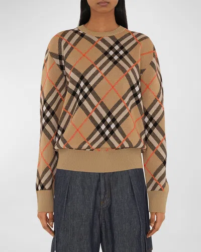 BURBERRY CHECK LONG-SLEEVE CREWNECK SWEATER