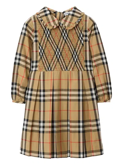 Burberry Babies' Check Long-sleeve Dress In Neutral