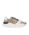 Burberry Beige And White Low Top Sneakers With Vintage Check Print And Rubber Sole In Canvas And Leather Man In White