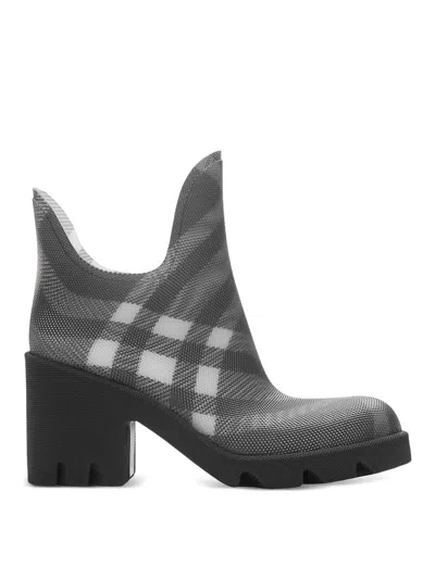 Burberry Black Check Pattern Heeled Boots For Women
