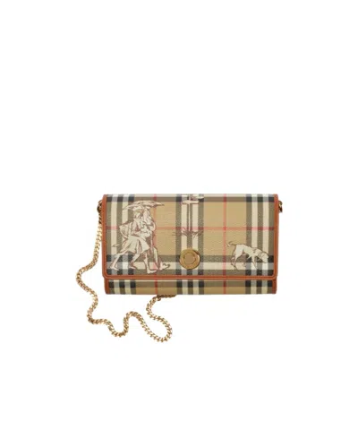 Burberry Check Mates Chain Strap Wallet In Neutral