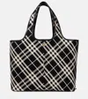 Burberry Woman Embroidered Canvas Small Check Shopping Bag In Black