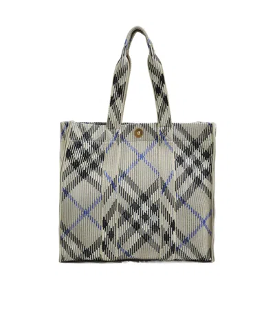 Burberry Check Medium Knitted Tote Bag In Lichen