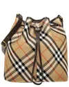 Burberry Medium Bucket Bag With Check Pattern In Brown