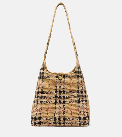 Burberry Check Medium Raffia Tote Bag In Neutral