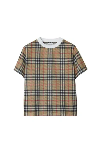 Burberry Kids' 格纹网眼 T 恤衫 In Archive Beige