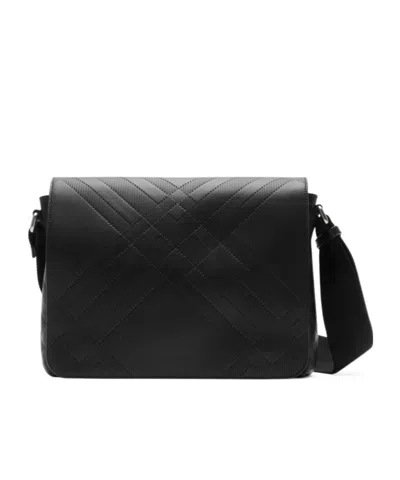 Burberry Check Messenger Shoulder Bag In Black