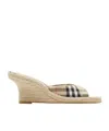 Burberry Checked Canvas-jacquard Espadrille Wedge Mules In Sand-colored