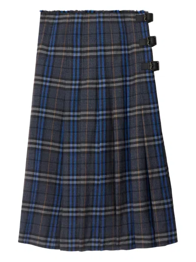 Burberry Check Midi Skirt In Gray