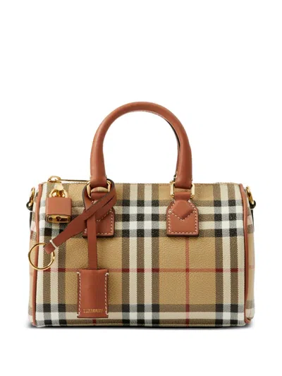 Burberry Beige Mini Check Bowling Bag In Multi