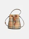 Burberry 'check' Mini Bucket Bag In Beige Cotton Blend