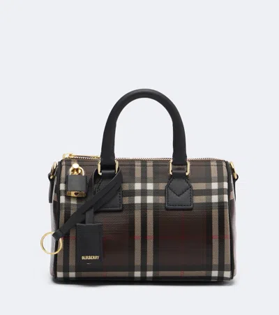 Burberry Check Mini Bowling Cotton Clutch Bag In Brown