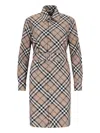 Burberry Waist Belted Shirt Dress With Checked Pattern In Brown