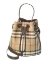 Burberry Mini Check Bucket Bag With Drawstring In Beige