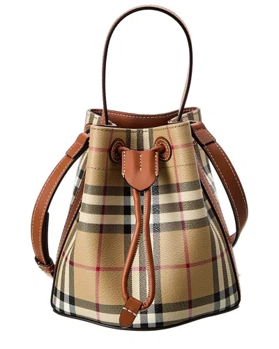 Burberry Check Mini E-canvas & Leather Bucket Bag In Sand