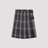 Burberry Leather-trimmed Pleated Checked Wool Mini Skirt In Black