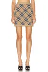 Burberry Beige Checked Miniskirt With Ribbed Finish In Multi