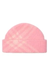 Burberry Check Mohair & Wool Blend Beanie In Pink