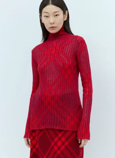 Burberry Check Mohair Blend Sweater In Red