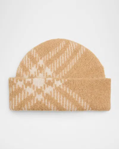 Burberry Check Mohair Wool-blend Beanie In Sand