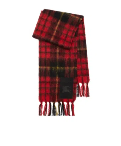 Burberry Check Mohair Wool Scarf In Red