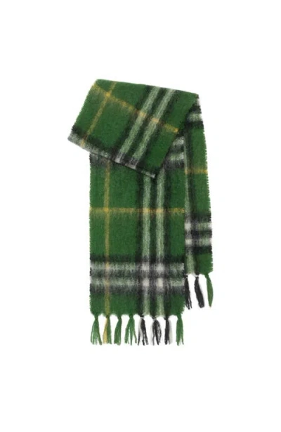 Burberry Check Mohair Wool Scarf In Green