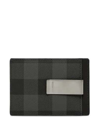Burberry Check Money Clip Card Case In Gray