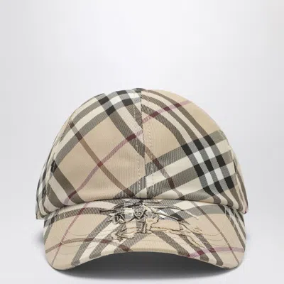 Burberry Check Motif Baseball Cap With Ekd Embroidery In Neutral