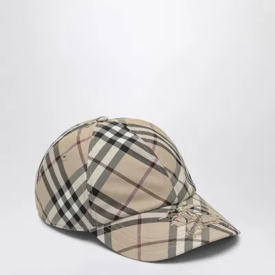 Burberry Check Motif Baseball Cap With Ekd Embroidery In Beige