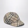 Burberry Check Motif Baseball Cap With Ekd Embroidery In Cream