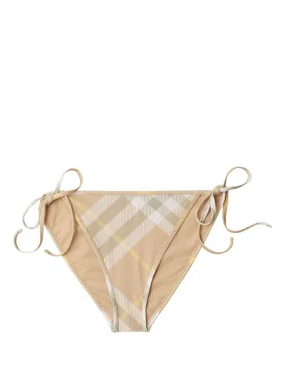 Burberry Women's Check Side-tie Bikini Bottoms In Beige