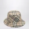 Burberry Ered Cotton Blend Bucket Hat With Nine Words In Beige