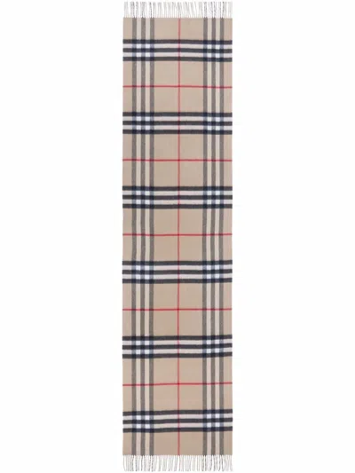 Burberry Check Motif Cashmere Scarf In Beige