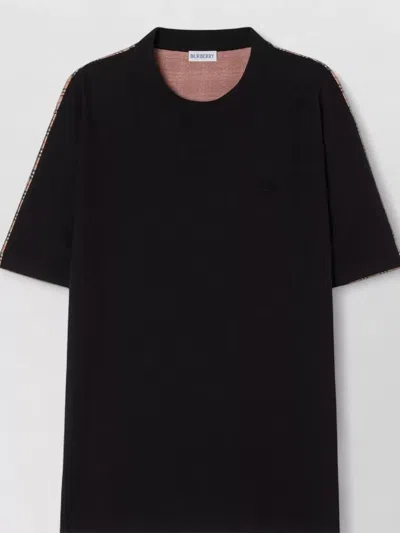 Burberry Check Motif Cotton Jersey Back T Shirt In Black