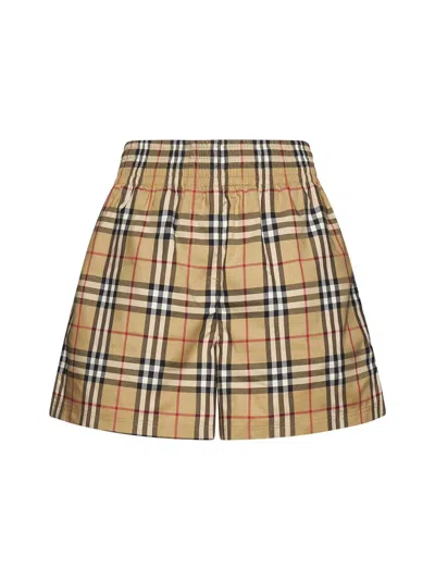 Burberry Check Motif Cotton Shorts In Beige
