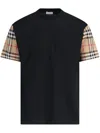 Burberry Check Motif Cotton T-shirt In Black