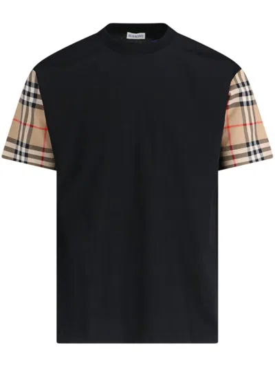 Burberry Check Motif Cotton T-shirt In Black