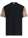 Burberry Check Motif Cotton T-shirt In Black
