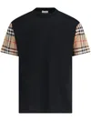 Burberry Check Motif Cotton T-shirt In Black