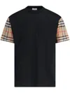 Burberry Check Motif Cotton T-shirt In Black