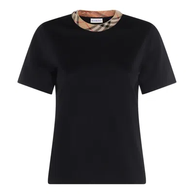 Burberry Check Motif Cotton T-shirt In Black