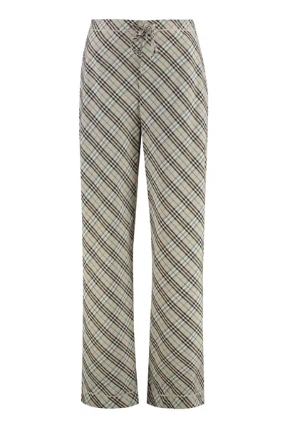 Burberry Check Motif Cotton Trousers For Women In Transparent