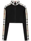 Burberry Check Motif Cropped Sweatshirt In Black