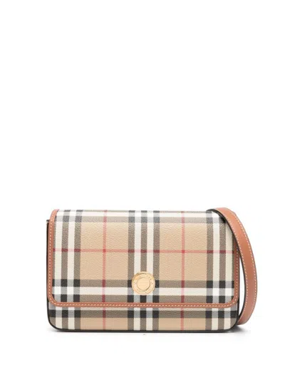 Burberry Check Motif Crossbody Bag In Beige